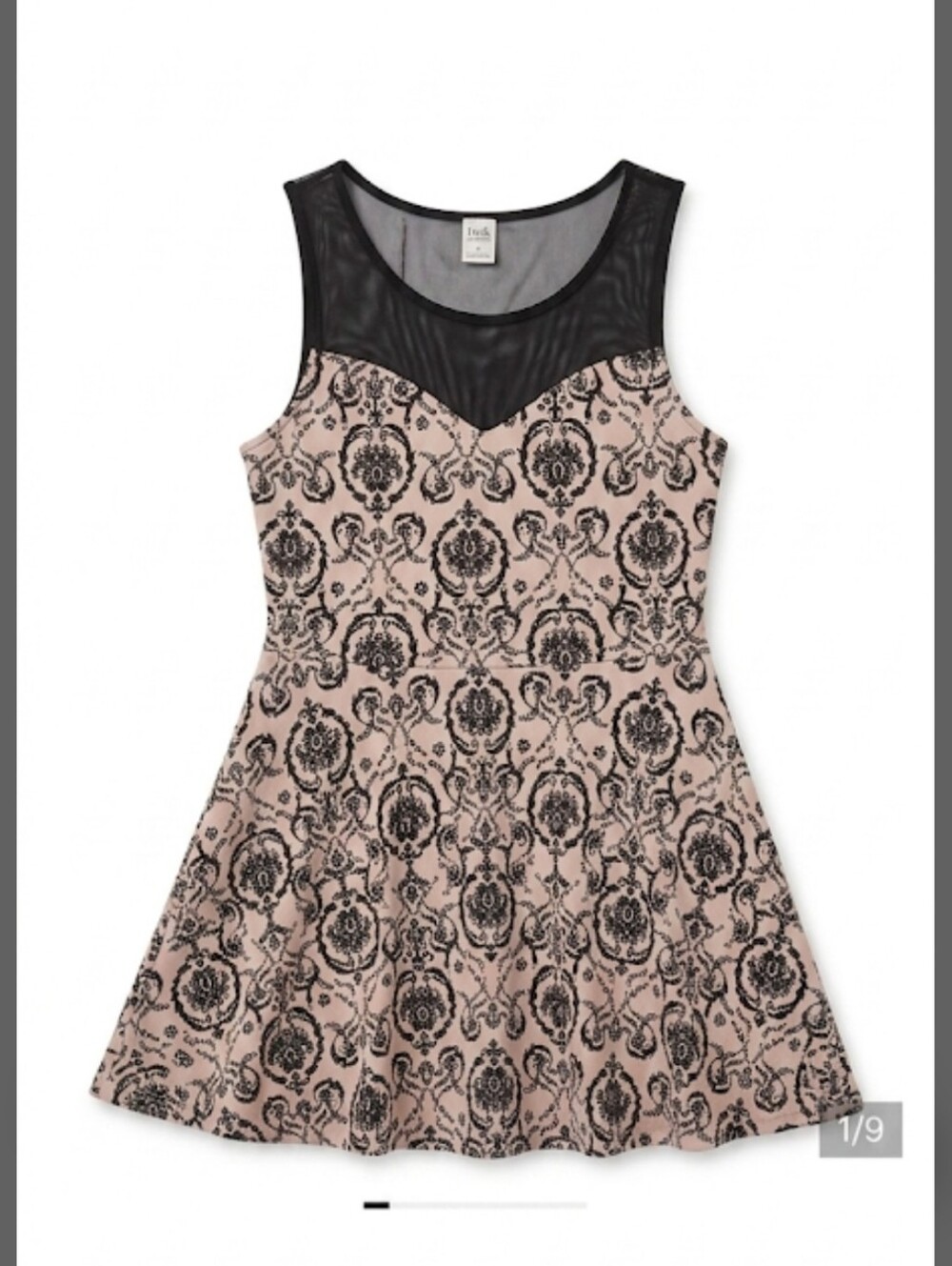 Twik by Simons mesh neck skater dress Nude Black Floral Size S - Picture 1 of 10